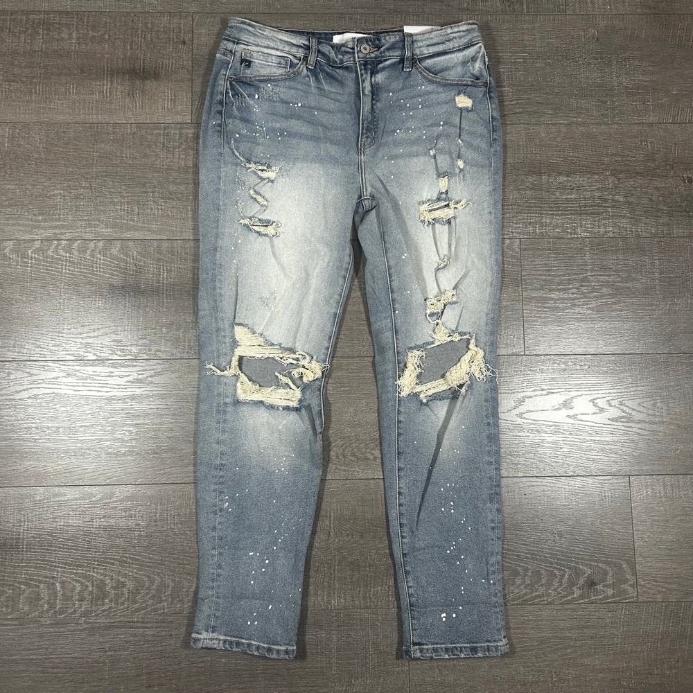 KanCan Womens Relaxed Fit Distressed Paint Splatter Jeans Light Wash 13/30